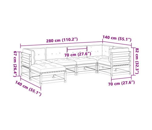 Set de sofás jardín 6 pzas con cojines madera abeto Douglas