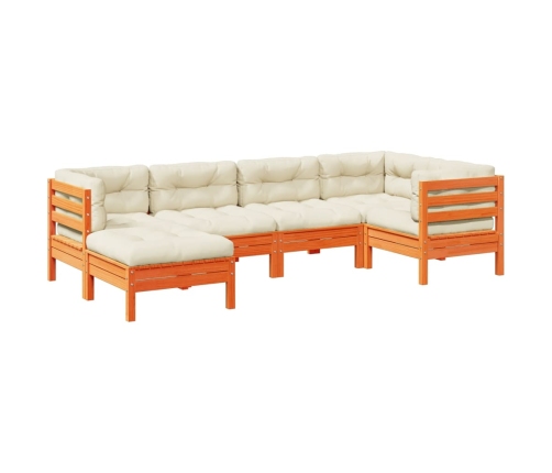 Set de sofás jardín 6 pzas con cojines madera pino marrón cera