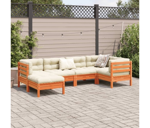 Set de sofás jardín 6 pzas con cojines madera pino marrón cera