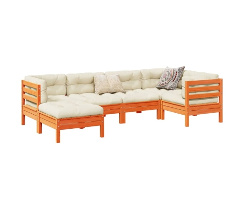 Set de sofás jardín 6 pzas con cojines madera pino marrón cera