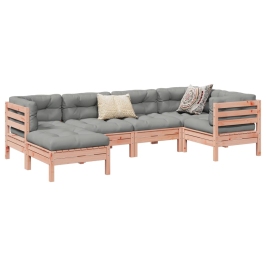 Set de sofás jardín 6 pzas con cojines madera abeto Douglas