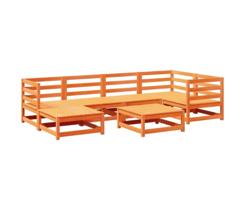 Juego de sofás de jardín 7 pzas madera maciza pino marrón cera