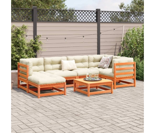 Juego de sofás de jardín 7 pzas madera maciza pino marrón cera