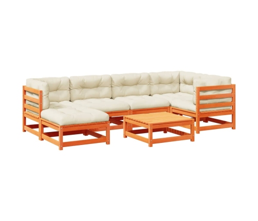 Set de sofás jardín 7 pzas con cojines madera pino marrón cera