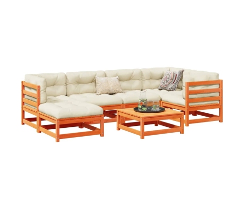 Set de sofás jardín 7 pzas con cojines madera pino marrón cera