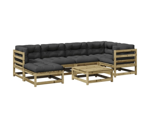Set de sofás jardín 7 pzas con cojines madera pino impregnada
