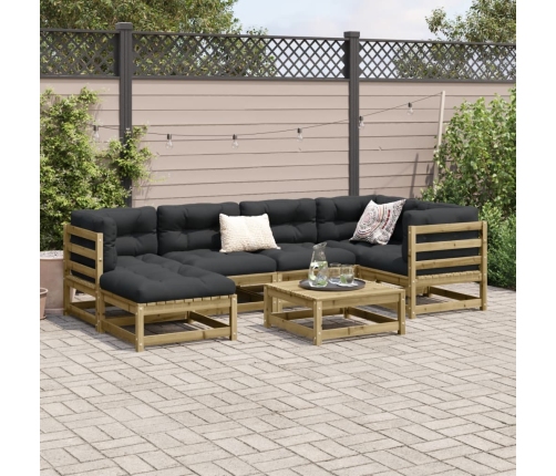 Set de sofás jardín 7 pzas con cojines madera pino impregnada