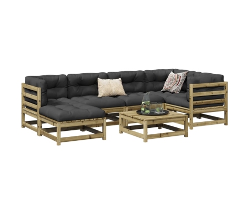 Set de sofás jardín 7 pzas con cojines madera pino impregnada