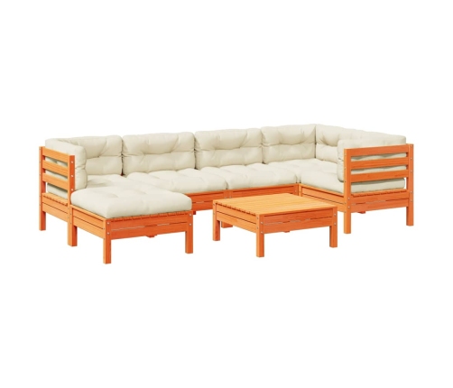 Set de sofás jardín 7 pzas con cojines madera pino marrón cera