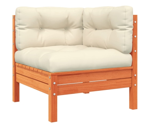 Set de sofás jardín 7 pzas con cojines madera pino marrón cera