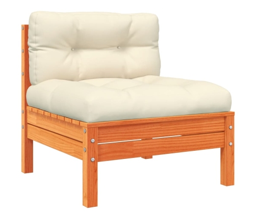 Set de sofás jardín 7 pzas con cojines madera pino marrón cera