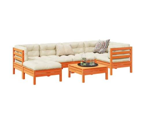 Set de sofás jardín 7 pzas con cojines madera pino marrón cera
