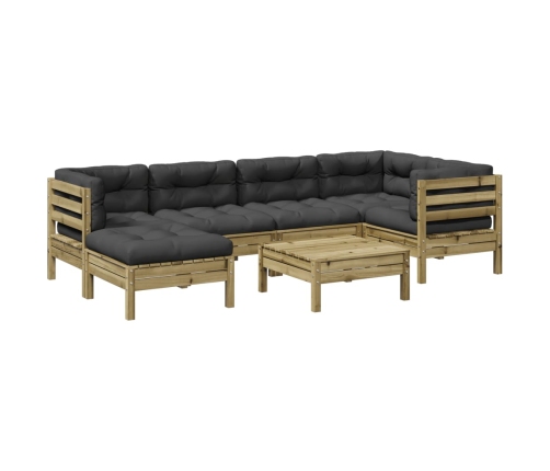 Set de sofás jardín 7 pzas con cojines madera pino impregnada
