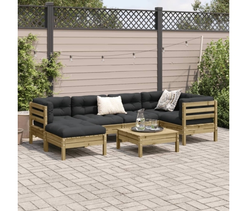 Set de sofás jardín 7 pzas con cojines madera pino impregnada
