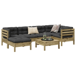 Set de sofás jardín 7 pzas con cojines madera pino impregnada