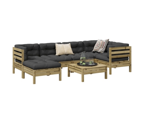 Set de sofás jardín 7 pzas con cojines madera pino impregnada