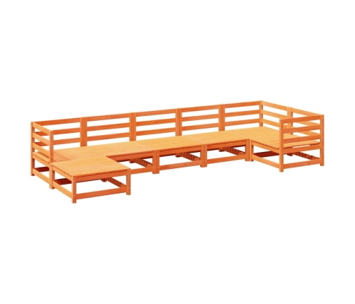 Juego de sofás de jardín 7 pzas madera maciza pino marrón cera