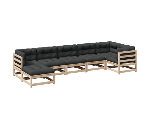 Set de sofás jardín 7 pzas con cojines madera maciza pino
