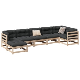 Set de sofás jardín 7 pzas con cojines madera maciza pino