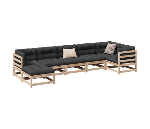 Set de sofás jardín 7 pzas con cojines madera maciza pino