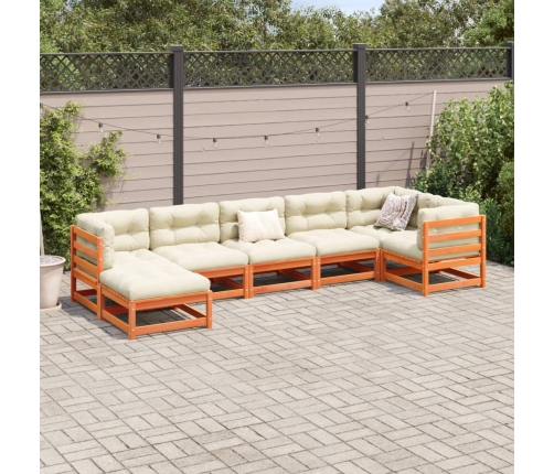 Set de sofás jardín 7 pzas con cojines madera pino marrón cera