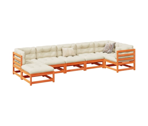 Set de sofás jardín 7 pzas con cojines madera pino marrón cera
