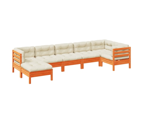 Set de sofás jardín 7 pzas con cojines madera pino marrón cera