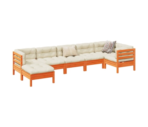 Set de sofás jardín 7 pzas con cojines madera pino marrón cera