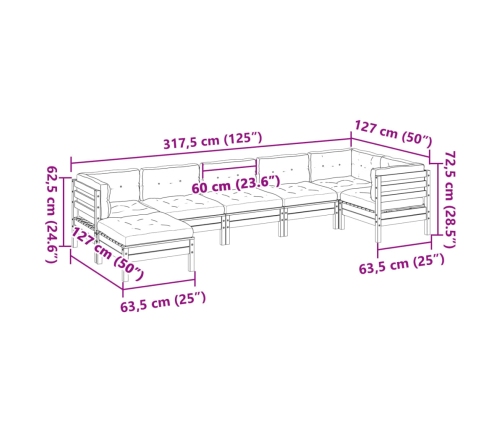 Set de sofás jardín 7 pzas con cojines madera abeto Douglas