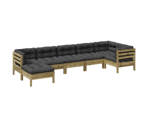 Set de sofás jardín 7 pzas con cojines madera pino impregnada