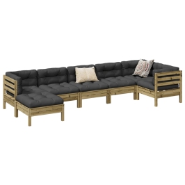 Set de sofás jardín 7 pzas con cojines madera pino impregnada