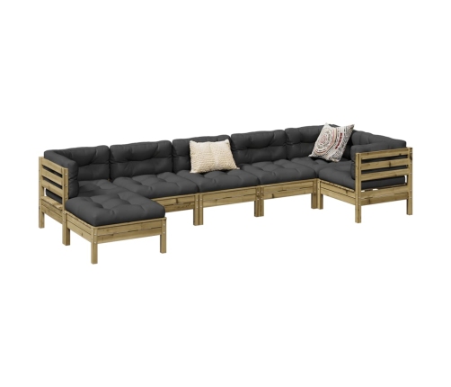 Set de sofás jardín 7 pzas con cojines madera pino impregnada