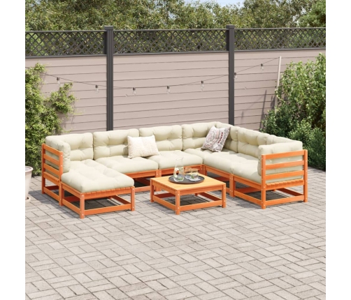 Juego de sofás de jardín 8 pzas madera maciza pino marrón cera