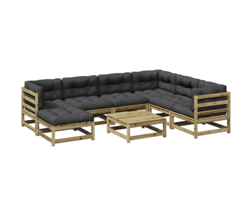Set de sofás jardín 8 pzas con cojines madera pino impregnada