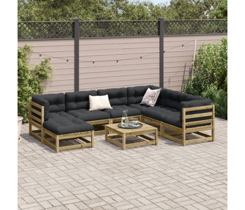 Set de sofás jardín 8 pzas con cojines madera pino impregnada
