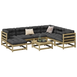 Set de sofás jardín 8 pzas con cojines madera pino impregnada