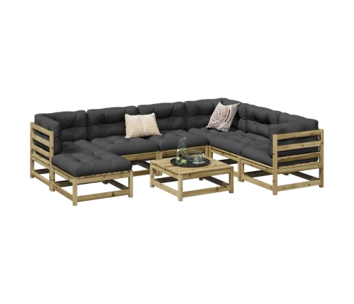 Set de sofás jardín 8 pzas con cojines madera pino impregnada