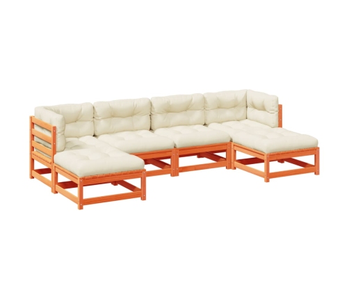 Set de sofás jardín 6 pzas con cojines madera pino marrón cera