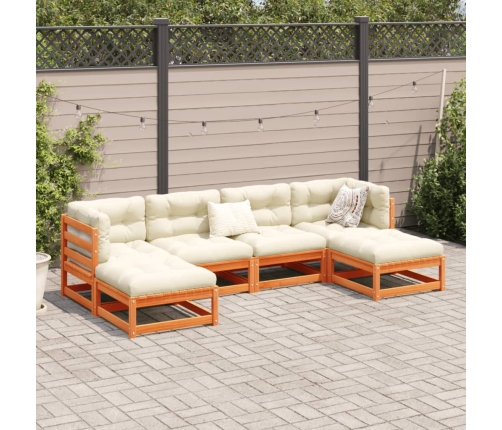 Set de sofás jardín 6 pzas con cojines madera pino marrón cera