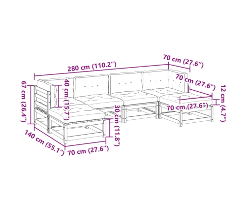 Set de sofás jardín 6 pzas con cojines madera pino marrón cera