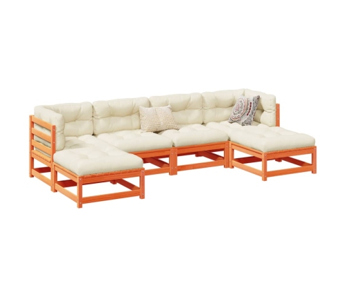 Set de sofás jardín 6 pzas con cojines madera pino marrón cera