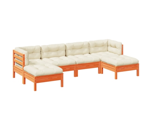 Set de sofás jardín 6 pzas con cojines madera pino marrón cera