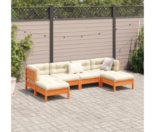 Set de sofás jardín 6 pzas con cojines madera pino marrón cera