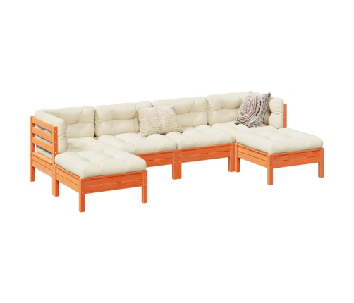 Set de sofás jardín 6 pzas con cojines madera pino marrón cera
