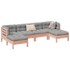 Set de sofás jardín 6 pzas con cojines madera abeto Douglas