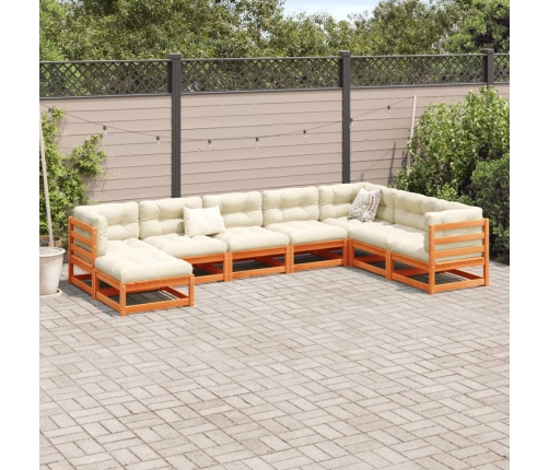Juego de sofás de jardín 8 pzas madera maciza pino marrón cera