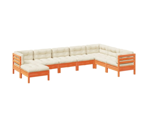 Set de sofás jardín 8 pzas con cojines madera pino marrón cera