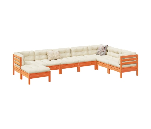 Set de sofás jardín 8 pzas con cojines madera pino marrón cera