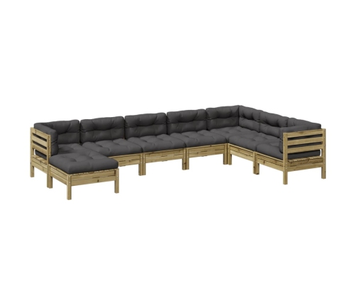 Set de sofás jardín 8 pzas con cojines madera pino impregnada