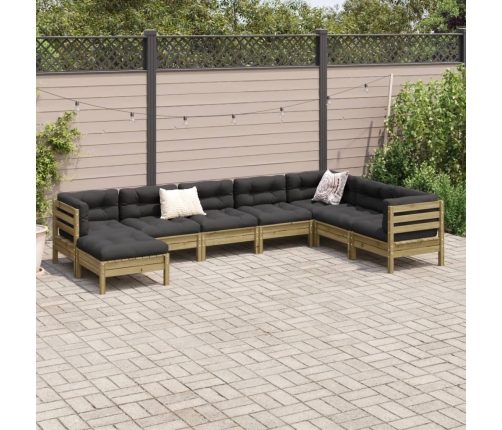 Set de sofás jardín 8 pzas con cojines madera pino impregnada
